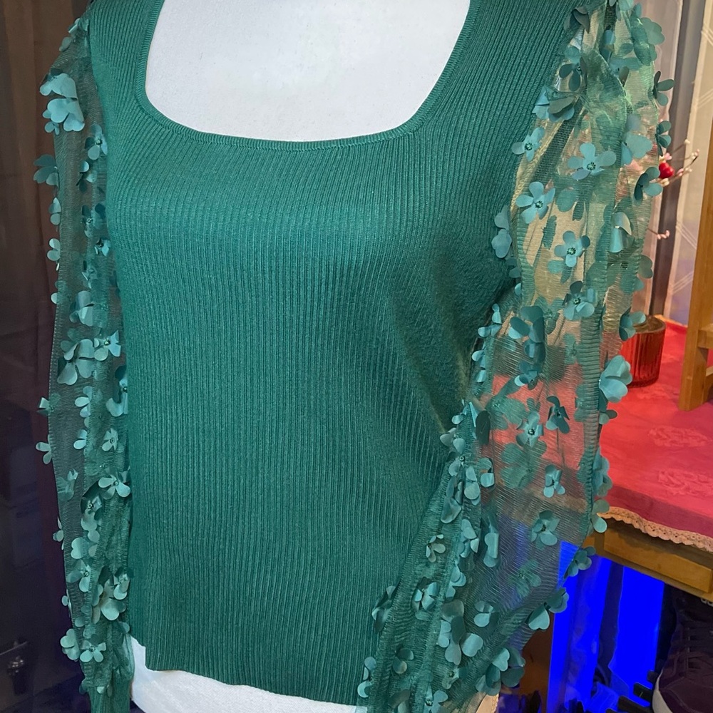 No Boundaries Green Camisole with Floral Sleeves